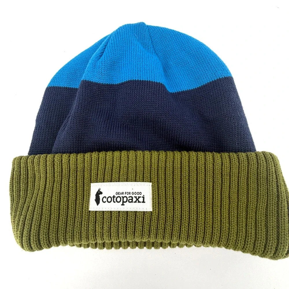 Cotopaxi Colorblock Knit Beanie One Size Blue Navy Green Recycled Polyester